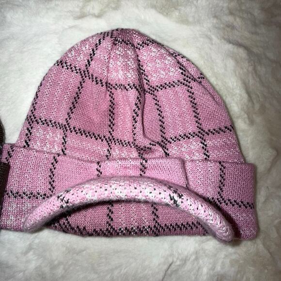 2-Pack PUGS Plaid Knit Visor Beanies Pink + Brown NWT + EUC - Picture 8 of 16